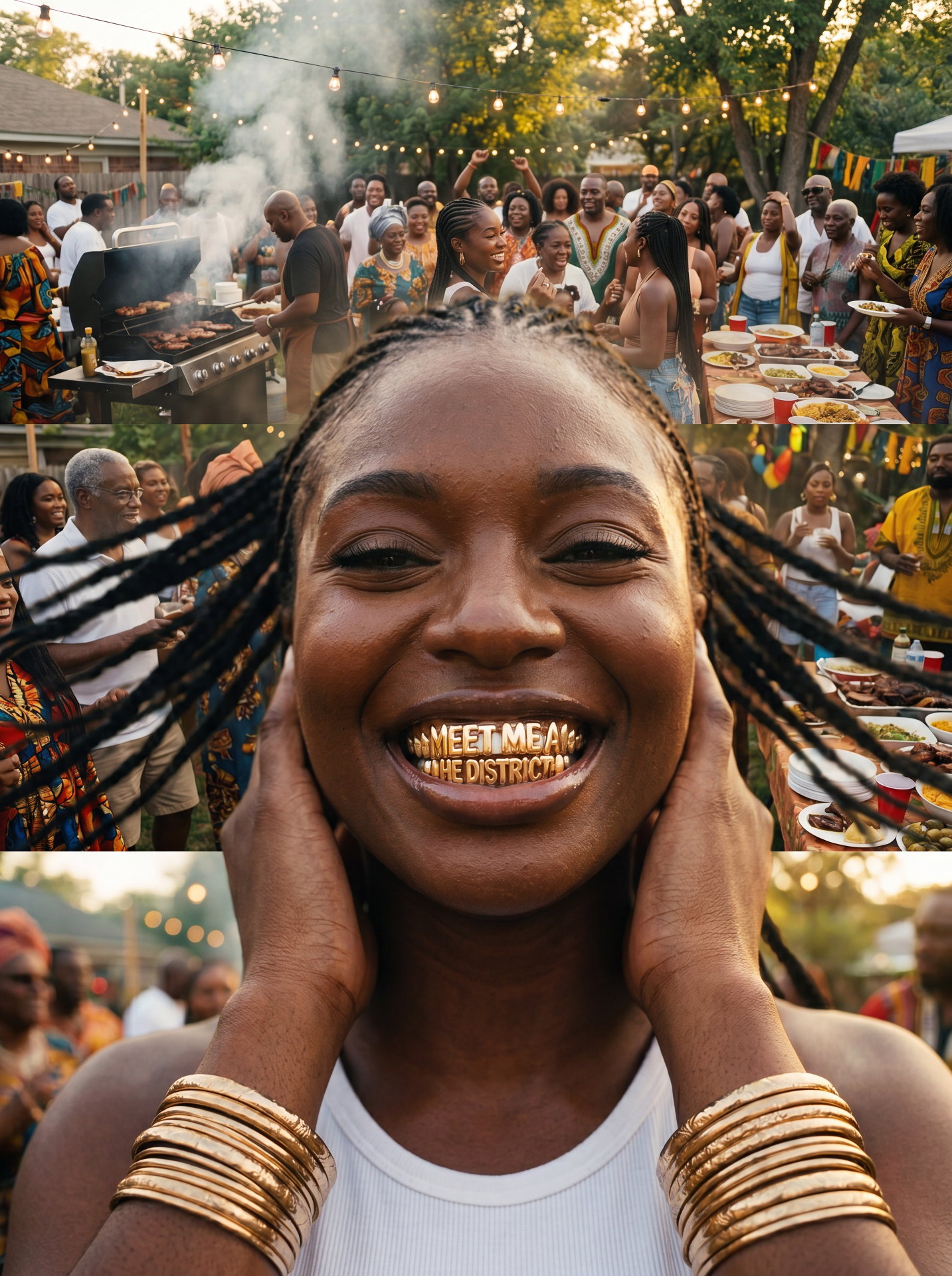 Global African diaspora celebrating at golden hour